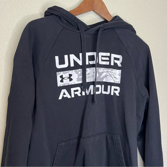 Under Armour Black With White And Gray Logo Hoodie Men's Size Small - Picture 2 of 8